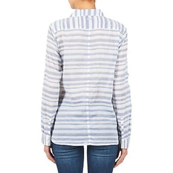 Columbia Womens Early Tide Long Sleeve Button-Up Shirt Blue Striped Cotton Blend - Picture 3 of 9